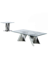 2 piece modern glass coffee table set with stainless steel base