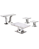 white marble coffee table set with stainless steel base
