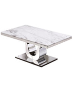 White Marble Coffee Table Set With Stainless Steel Base