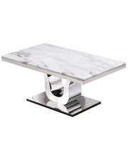 White Marble Coffee Table Set With Stainless Steel Base