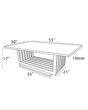 Marble Coffee Table with Rectangle Steel Base technical drawing showing 55x30x17 dimensions
