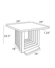 marble end table with rectangle steel base technical drawing showing 24-inch square top dimensions.