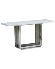 Modern rectangle white marble console table with silver steel base
