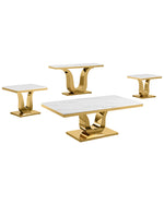 CT320 - 2 White Marble Coffee Table Set With Gold Stainless Steel Base by Quality Living Furniture