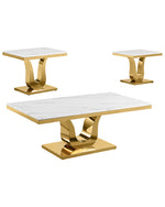 CT320 - 2 White Marble Coffee Table Set With Gold Stainless Steel Base by Quality Living Furniture