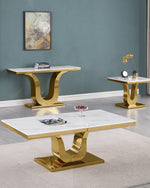 CT320 - 2 White Marble Coffee Table Set With Gold Stainless Steel Base by Quality Living Furniture