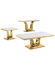 CT320 - 2 White Marble Coffee Table Set With Gold Stainless Steel Base by Quality Living Furniture