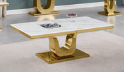 CT320 - 2 White Marble Coffee Table Set With Gold Stainless Steel Base by Quality Living Furniture