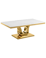 CT320 - 2 White Marble Coffee Table Set With Gold Stainless Steel Base by Quality Living Furniture