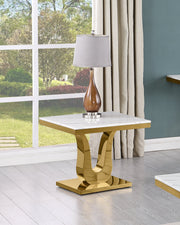 CT320 - 2 White Marble Coffee Table Set With Gold Stainless Steel Base by Quality Living Furniture