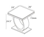 24 x 26 modern white marble end table with oval stainless steel base, 24.5 height, product diagram
