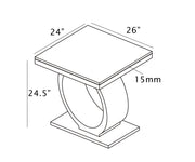 24 x 26 modern white marble end table with oval stainless steel base, 24.5 height, product diagram