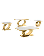 Modern 4 piece white marble coffee table set with gold oval stainless steel base