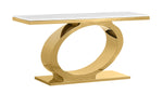 Modern white marble console table with gold oval stainless steel base