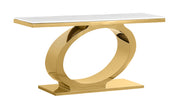 Modern white marble console table with gold oval stainless steel base