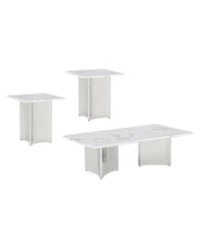 3 piece coffee table living room set with white marble top and stainless steel base