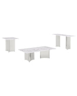 3 piece coffee table living room set with white marble top and stainless steel base