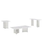 3 piece coffee table living room set with white marble top and stainless steel base