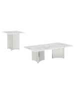 2 piece coffee table living room set with white marble top and stainless steel base