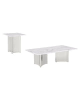 2 piece coffee table living room set with white marble top and stainless steel base