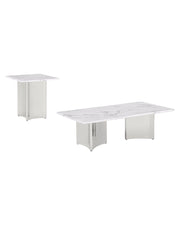 2 piece coffee table living room set with white marble top and stainless steel base