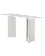 White marble console table with concave double pedestal base design