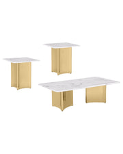 3 piece coffee table living room set with white marble top and gold stainless steel base