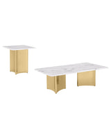 2 piece coffee table living room set with white marble top and stainless steel base