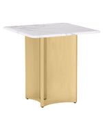 Square end table with white marble top and gold stainless steel base