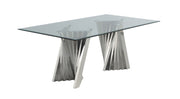 94-Inch Modern Glass-Top Dining Table with Architectural Twisted Gold Metal Base (D04) by Quality Living Furniture