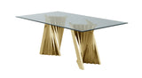 94-Inch Modern Glass-Top Dining Table with Architectural Twisted Gold Metal Base (D04) by Quality Living Furniture