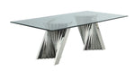 94-Inch Modern Glass-Top Dining Table with Architectural Twisted Gold Metal Base (D04) by Quality Living Furniture