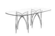 Modern Rectangular Glass Top Dining Table With Chrome Base by Quality Living Furniture