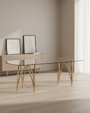 Modern Rounded Rectangular Glass Dining Table with Brushed Chrome Base, Silver & Gold (D05-08) by Quality Living Furniture