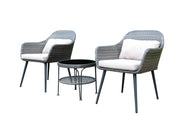 D1002 Gray Wicker 3 Piece Patio Conversation Set with Glass Table