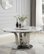 Round Light Gray Marble Dining Table with Lazy Susan and Stainless Steel Base (D16-DTL) by Quality Living Furniture