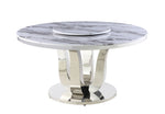 Round Light Gray Marble Dining Table with Lazy Susan and Stainless Steel Base (D16-DTL) by Quality Living Furniture