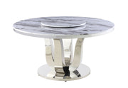 Round Light Gray Marble Dining Table with Lazy Susan and Stainless Steel Base (D16-DTL) by Quality Living Furniture