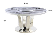 Round Light Gray Marble Dining Table with Lazy Susan and Stainless Steel Base (D16-DTL) by Quality Living Furniture