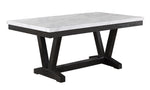 White Faux Marble Dining Set with Button Tufted Seating, Gray & Beige Upholstery (D185 & D186) by Quality Living Furniture
