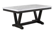 White Faux Marble Dining Set with Button Tufted Seating, Gray & Beige Upholstery (D185 & D186) by Quality Living Furniture