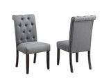 White Faux Marble Dining Set with Button Tufted Seating, Gray & Beige Upholstery (D185 & D186) by Quality Living Furniture