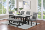 White Faux Marble Dining Set with Button Tufted Seating, Gray & Beige Upholstery (D185 & D186) by Quality Living Furniture