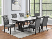 White Faux Marble Dining Set with Button Tufted Seating, Gray & Beige Upholstery (D185 & D186) by Quality Living Furniture