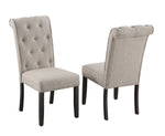 White Faux Marble Dining Set with Button Tufted Seating, Gray & Beige Upholstery (D185 & D186) by Quality Living Furniture