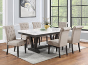 White Faux Marble Dining Set with Button Tufted Seating, Gray & Beige Upholstery (D185 & D186) by Quality Living Furniture