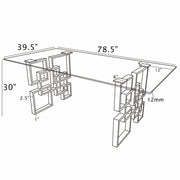 79 inch Clear Tempered Glass Dining Table with Stainless Steel Double Pedestal Base, Gold & Silver (D221 D222) by Quality Living Furniture