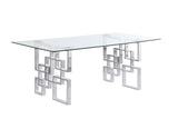 79 inch Clear Tempered Glass Dining Table with Stainless Steel Double Pedestal Base, Gold & Silver (D221 D222) by Quality Living Furniture