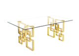 79 inch Clear Tempered Glass Dining Table with Stainless Steel Double Pedestal Base, Gold & Silver (D221 D222) by Quality Living Furniture