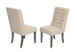 Modern Farmhouse Beige Linen Dining Chairs with Button Tufting and Weathered Gray Legs (Set of 2) by Quality Living Furniture